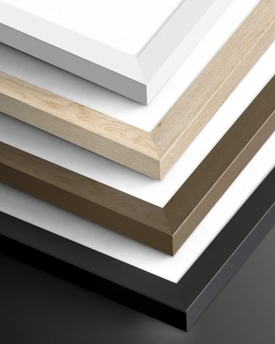 Corners of the frame mouldings, one per colour