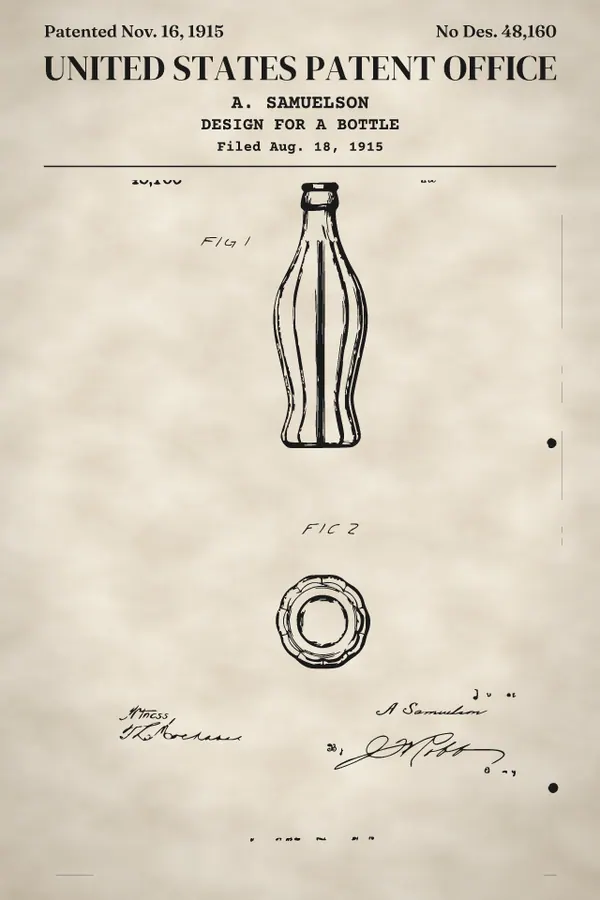 Contour bottle design patent print