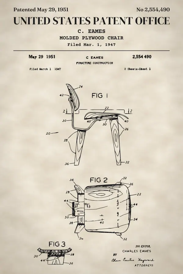 Moulded plywood chair patent print