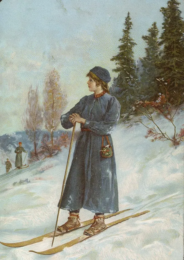 Woman on Skis Among the Pines print