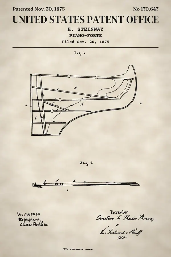 Cast-iron piano frame patent print