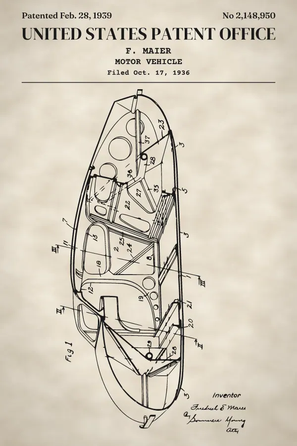 Rounded car body patent print
