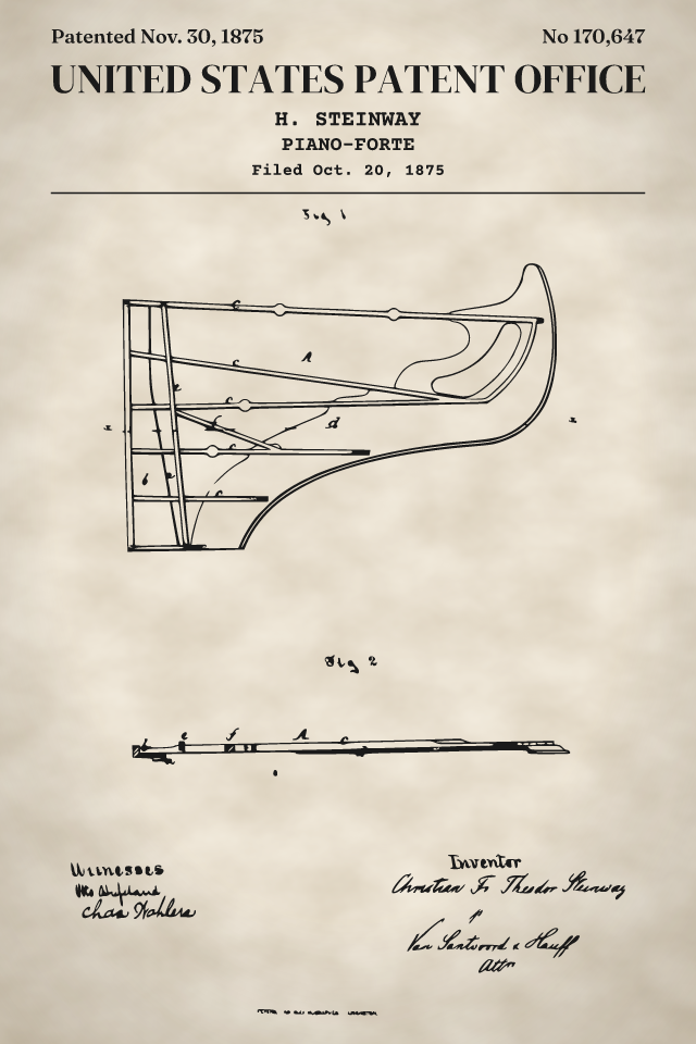 Cast-iron piano frame patent print print